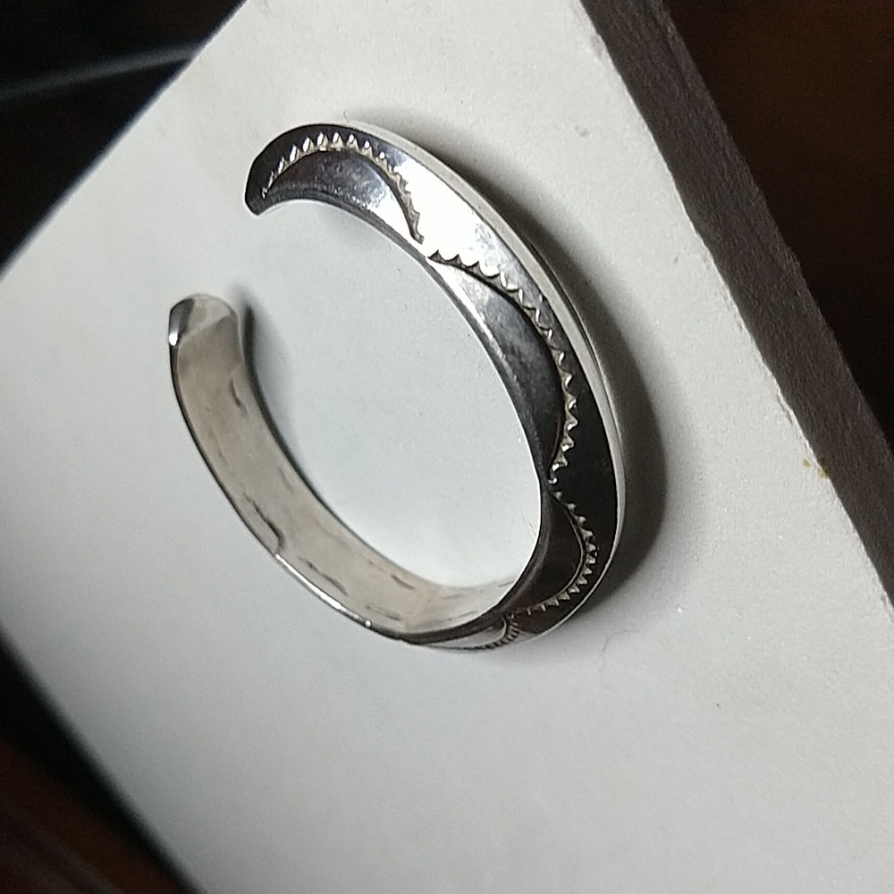 Solid Sterling Silver 925 Cuff Bracelet Native Am… - image 4